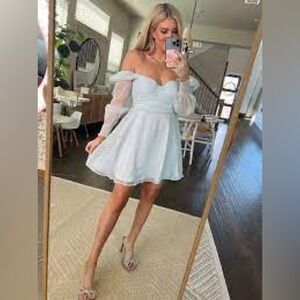 House of Harlow x Sofia Richie Burna Mini Dress Pale Blue Off Shoulder Sz M